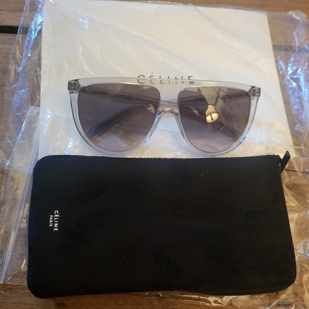NWT CELINE SUNGLASSES Women Aviator Acetate Grey Clear CL41435/S RDNZ3 61/14 145